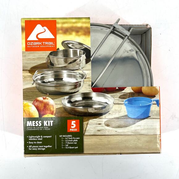 Ozark Trail NWT Stainless Steel 5-Piece Mess Kit Pan Pot Lid Plate Cup Camping - Picture 1 of 3